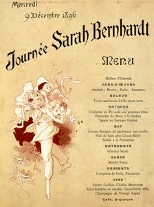 Mercredi 9 decembre 1896, Journee Sarah Bernhardt, Menu Card, 1896 door Jules Cheret